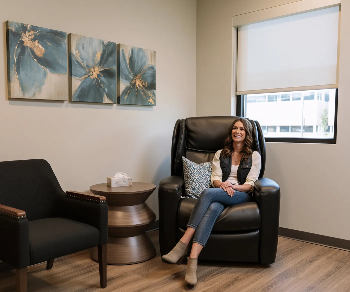 A Premier Hematology infusion suite with a private treatment chair and natural light