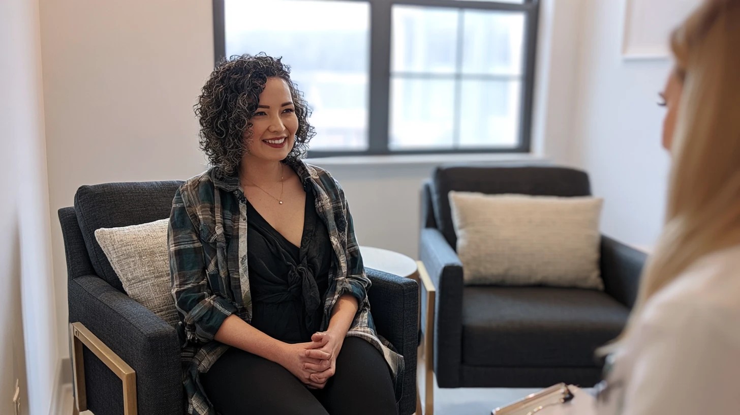Woman smiling during a women's health consultation with a Premier Hematology clinician
