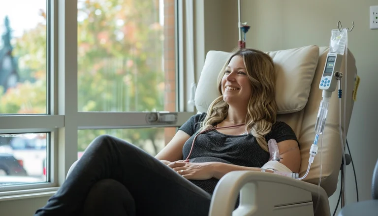Patient in infusion chair